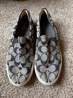 Coach Slip-On Sneakers in Black and Cream Signature Canvas